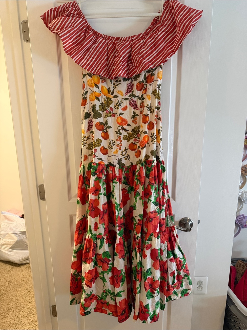 Anthropologie Maeve Fruit/Veggie Floral Tiered Off-Shoulder Dress -Sz Medium